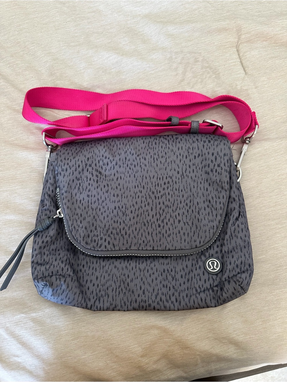lululemon athletica Gray Crossbody with Hot Pink Strap